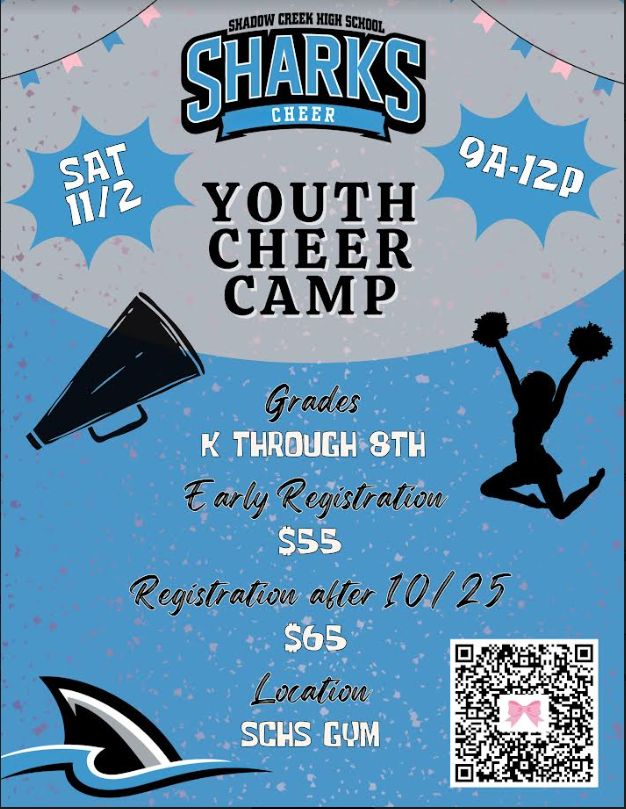 ShadowCreekHS's tweet photo. Calling all future cheerleaders!  SCHS Cheer is hosting a mini cheer camp this Saturday.  Registration: https://t.co/mrJwtBwLCL https://t.co/WmaFjwaSd3