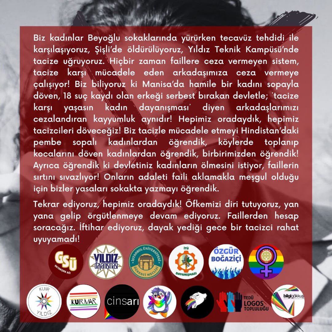 yildizdayanisma's tweet photo. Dayanışmamızı büyütüyor, arkadaşlarımızı yalnız bırakmıyoruz. Failleri aklayan kayyumluğu tanımıyoruz!

Onların adaleti fail aklamakla meşgul olduğu için biz yasaları sokakta yazmayı öğrendik! 

Yaşasın öğrenci dayanışması! https://t.co/C9PZsBfpF0