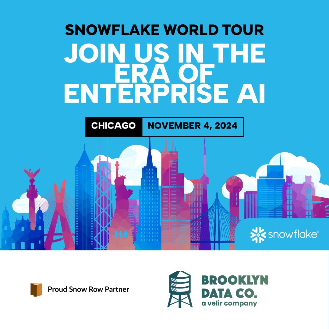 Brooklyn Data Co. (a Velir company) (@brooklyndata) on Twitter photo We’re gearing up to hit the ground running at <a href="/SnowflakeDB/">SnowflakeDB</a>'s #SnowflakeWorldTour in Chicago! If you're ready to explore the latest in the #AIDataCloud and discover how it can drive real innovation for your business, this is the place to be. 🚀
👉 ow.ly/kaYL50TPiMA We’re gearing up to hit the ground running at <a href="/SnowflakeDB/">SnowflakeDB</a>'s #SnowflakeWorldTour in Chicago! If you're ready to explore the latest in the #AIDataCloud and discover how it can drive real innovation for your business, this is the place to be. 🚀
👉 ow.ly/kaYL50TPiMA