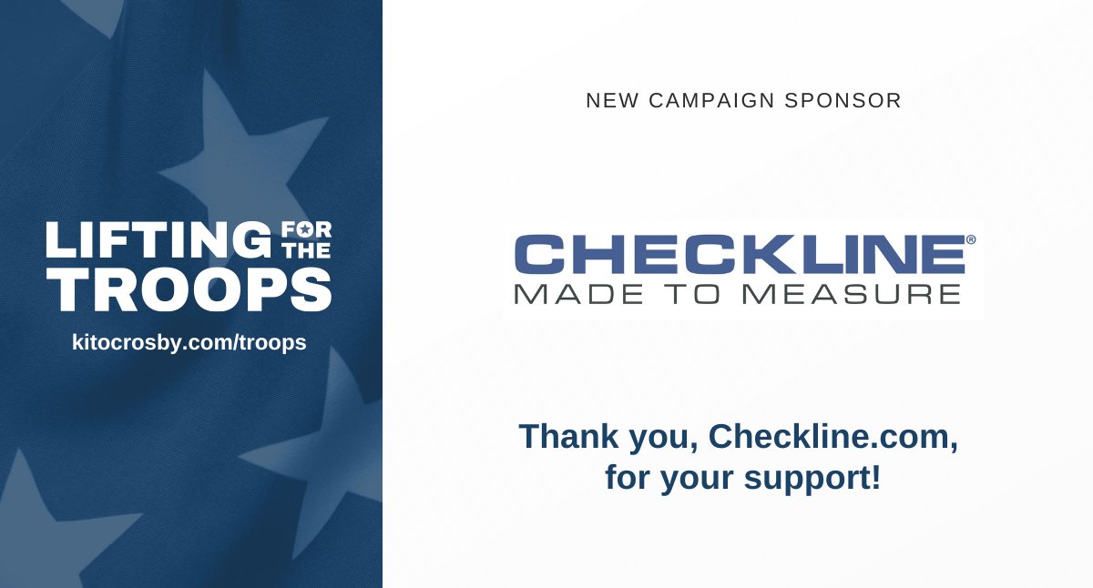 kitocrosby's tweet photo. Thank you, @ChecklineDotcom, for sponsoring the Kito Crosby Lifting for the Troops campaign, supporting @FallenPatriots.

To learn more visit: https://t.co/pViIqzVHZK

#liftingforthetroops https://t.co/74A7wX06tx