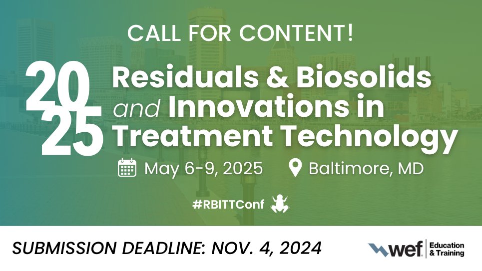 You've still got time to submit content for the 2025 Residuals &amp; Biosolids and Innovations in Treatment Technology Conference! The Call for Content deadline has been extended to Monday, Nov 4 at 10AM ET. 

View the Call for Content here: ow.ly/NLXU50TUWt2
