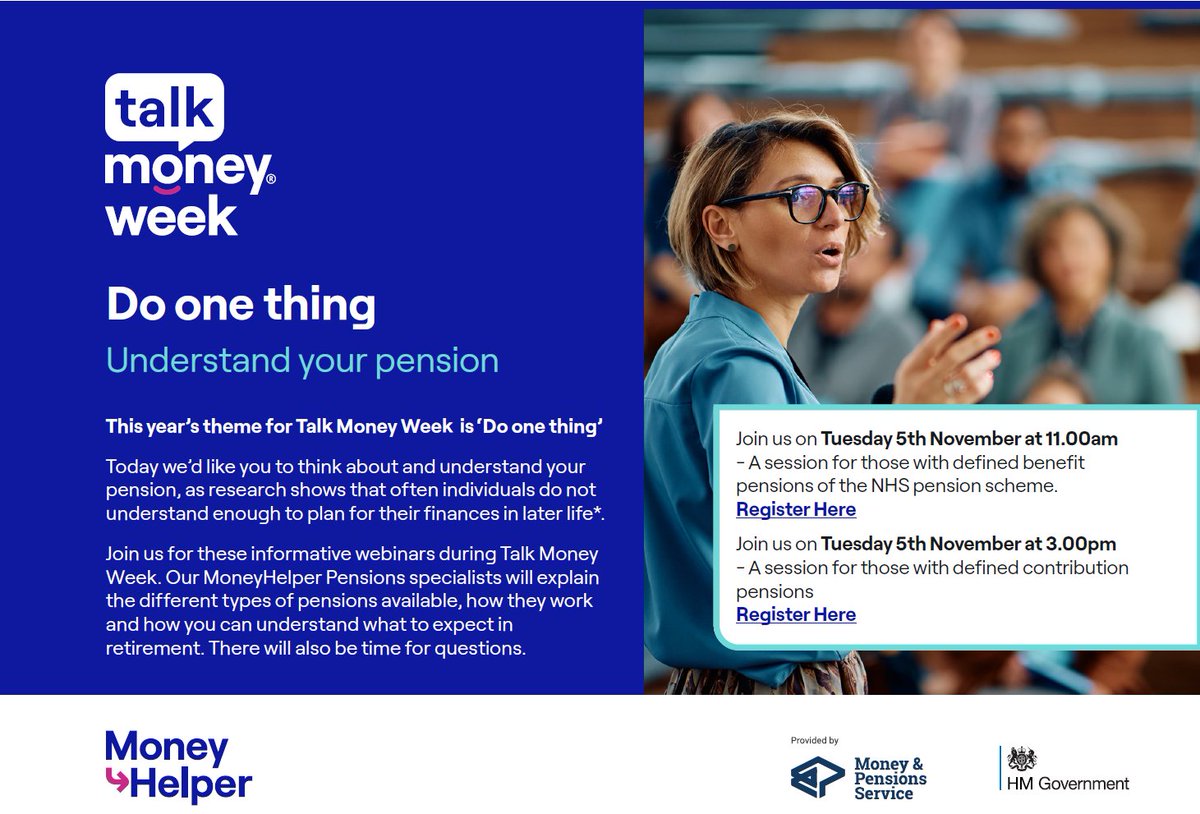 Want to understand your pensions more? Then come to our online session, "Do one thing - Understand your pension - A session for those with defined contribution pensions", Tuesday 05th November, 3pm - 4pm. Find out more and sign up here 👇
ow.ly/QNvX50TSuIc