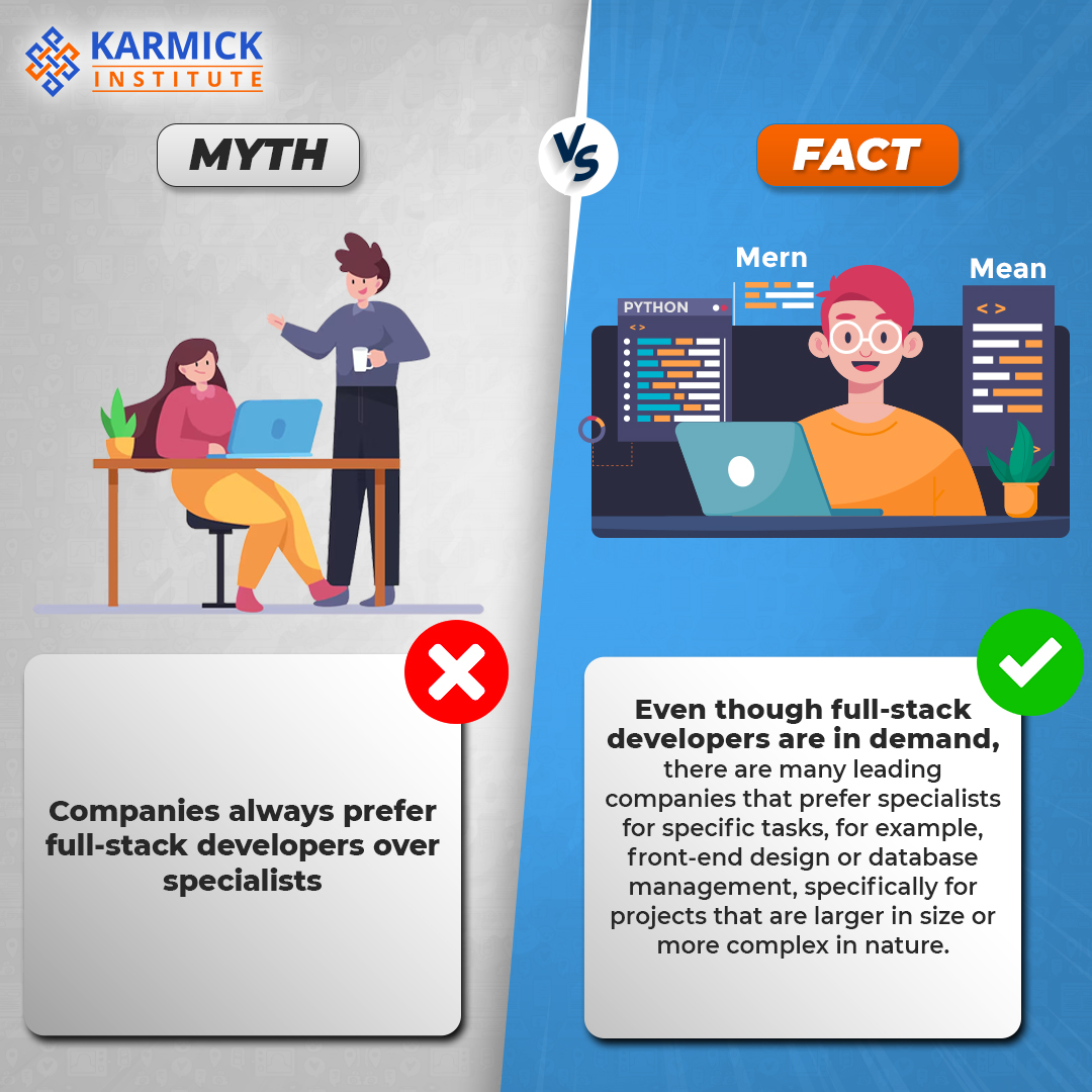 KarmickInst's tweet image. Confused? Don&apos;t be! Specialists are always going to be in demand along with Full Stack Developers!

#Myth #Fatcs #MythBusted #FullStackDeveloper #CareerGrowth #InDemandSkills #SpecializationMatters #CareerOpportunities #LearnAndGrow