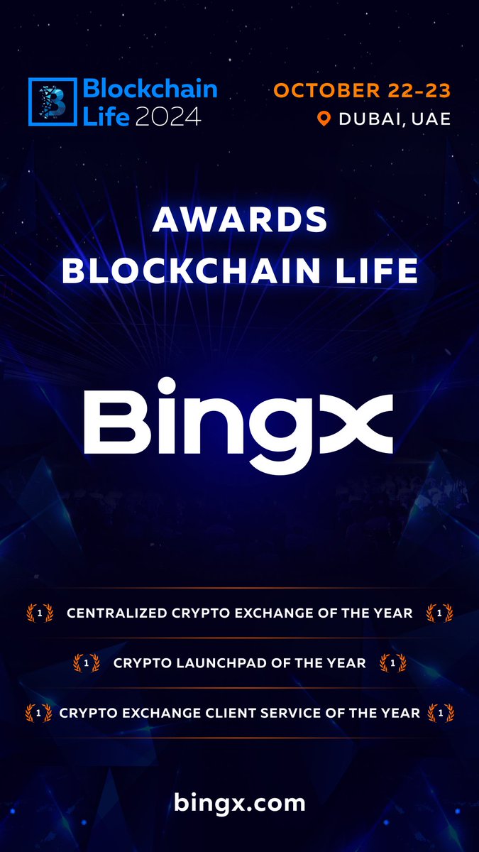🏆 Meet the #BlockchainLifeAwards2024 Winner, @BingXOfficial: 🔹  Centralized Crypto Exchange Of The Year 🔹 Crypto Launchpad Of The Year 🔹  Crypto Exchange Client Service Of The Year