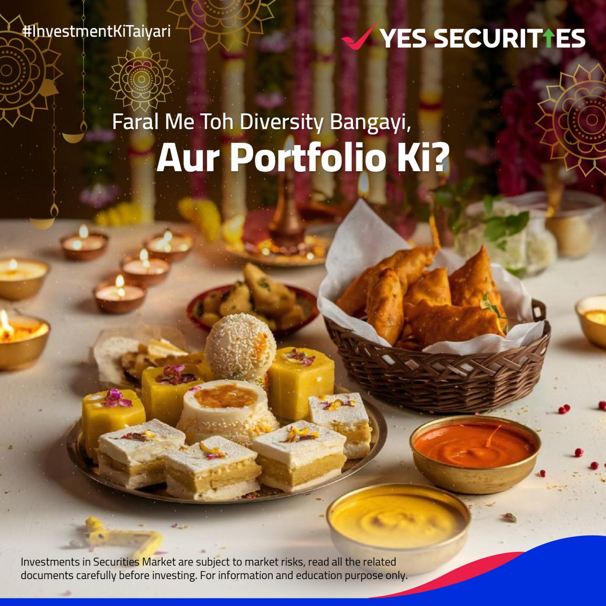 yessecurities's tweet photo. Diwali's faral spread shows us that diversity is delicious; mirror this wisdom in your investment portfolio for long-term success.
Disclaimer: https://t.co/1MukXOZ1XQ
#YESSECURITIES #ChoiceoftheWize #InvestmentKiTaiyari #Diwali #Diwali2024 https://t.co/TBbdSsjEXo