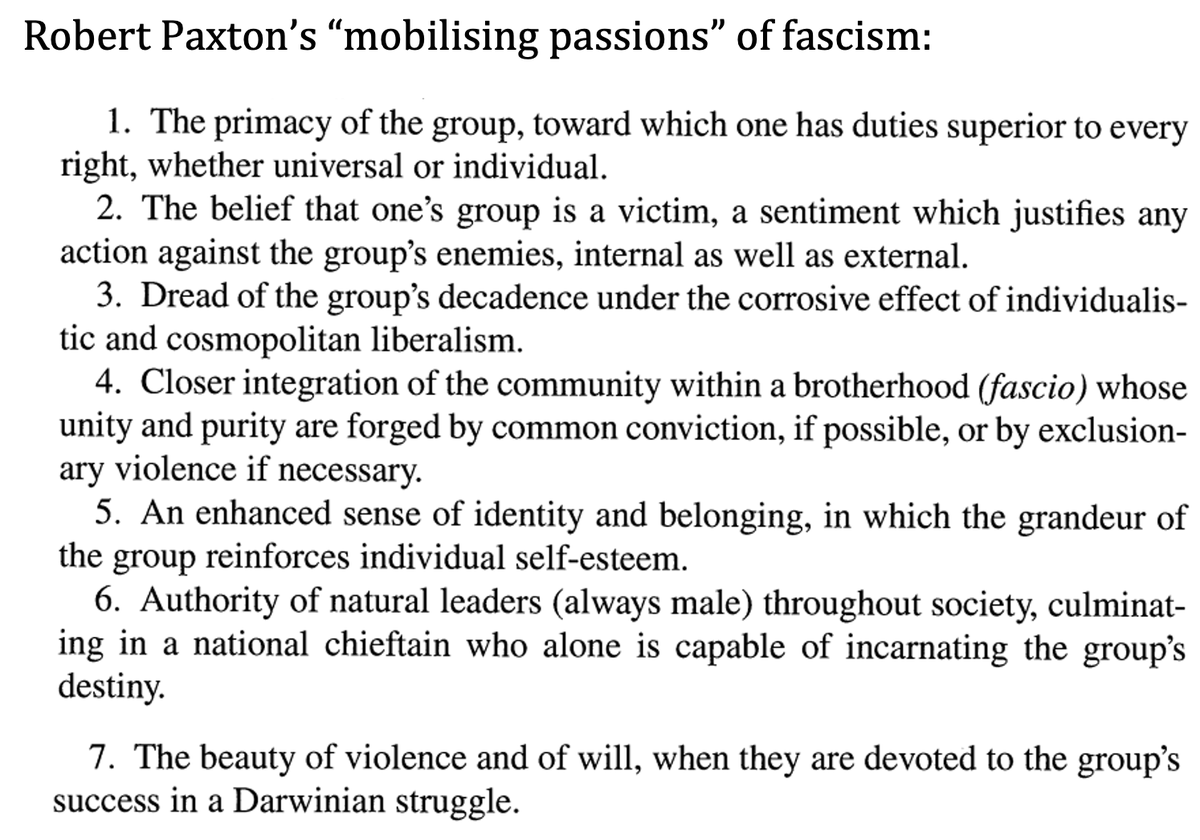 beneltham's tweet photo. The historian Robert Paxton argued fascism has seven "mobilising passions". They're all on vivid display in Trump's campaign https://t.co/UQvAA7SHgx