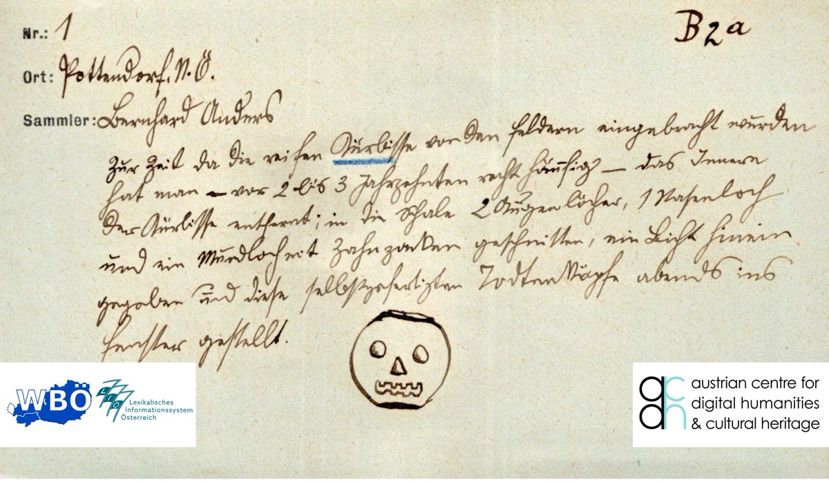 ACDH_OeAW's tweet photo. Auch wenn Halloween erst seit kurzer Zeit in Österreich gefeiert wird, so hat das Kürbisschnitzen dennoch schon eine sehr lange Tradition im bairischen Sprachraum. Am Handzettel die Beschreibung, wie vor über 100 Jahren Totenköpfe mit Kürbissen nachgeahmt wurden. #LIÖ #Wörtertag https://t.co/cSVqfjCMvf