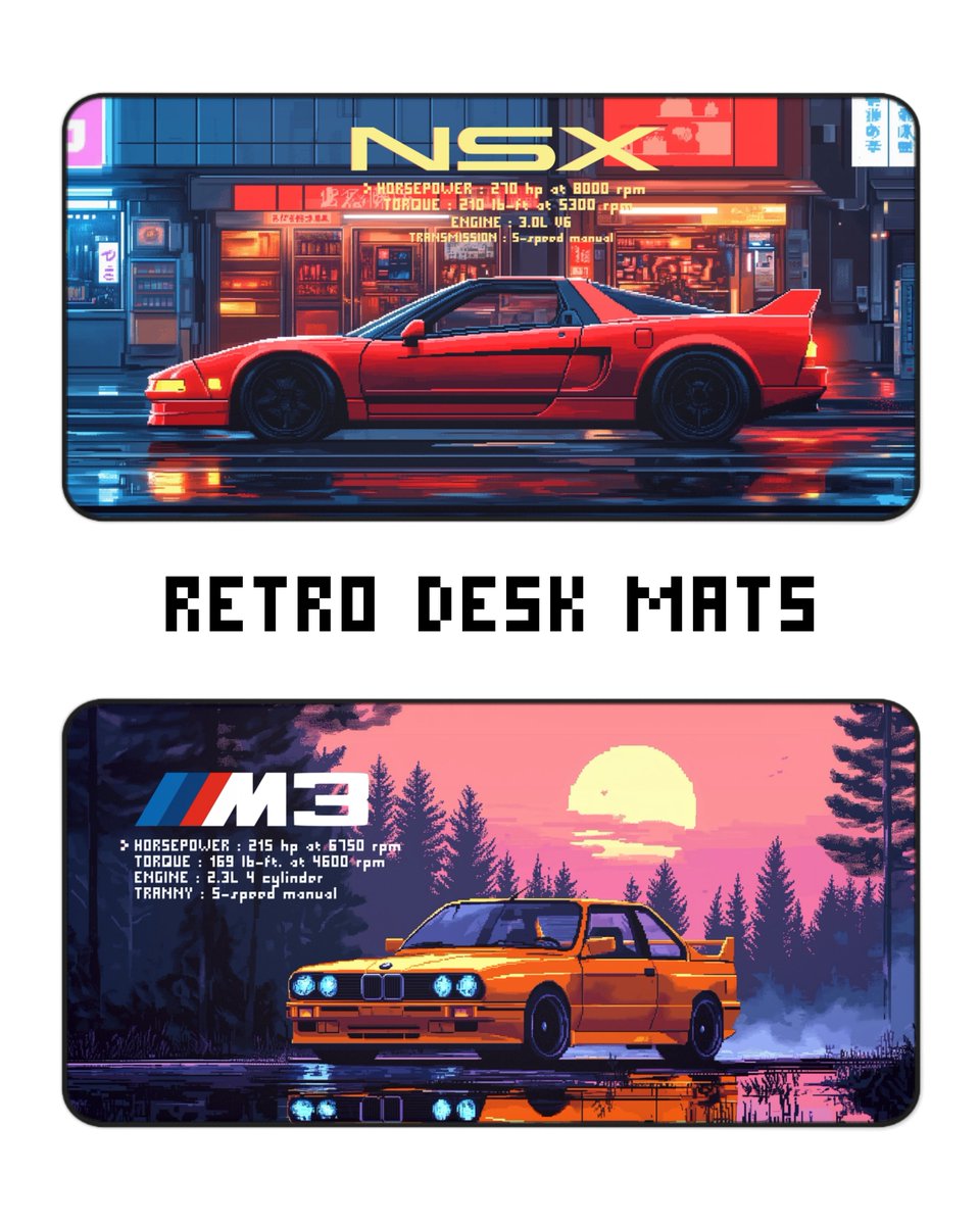 HighSpeedDesign's tweet image. Retro Desk Mats Available Now @ HighSpeedDesignCo. #porsche #nsx #acura #M3 #BMW #ferrari #testarossa #lamborghini #countach #RETROGAMING #GamingVibes