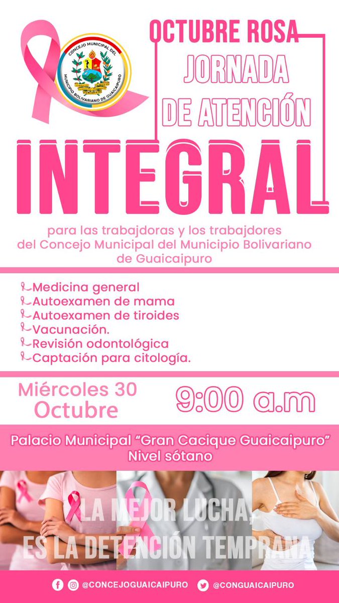 Minerva_perez10's tweet photo. Este Miércoles #30Oct no dejes de atender tú salud, sí mujer luchadora, valiente, y comprometida para nosotras es importante estar bien ❤️

Así que vamos juntas a cuidarnos 🇻🇪 https://t.co/AaGT71pSft