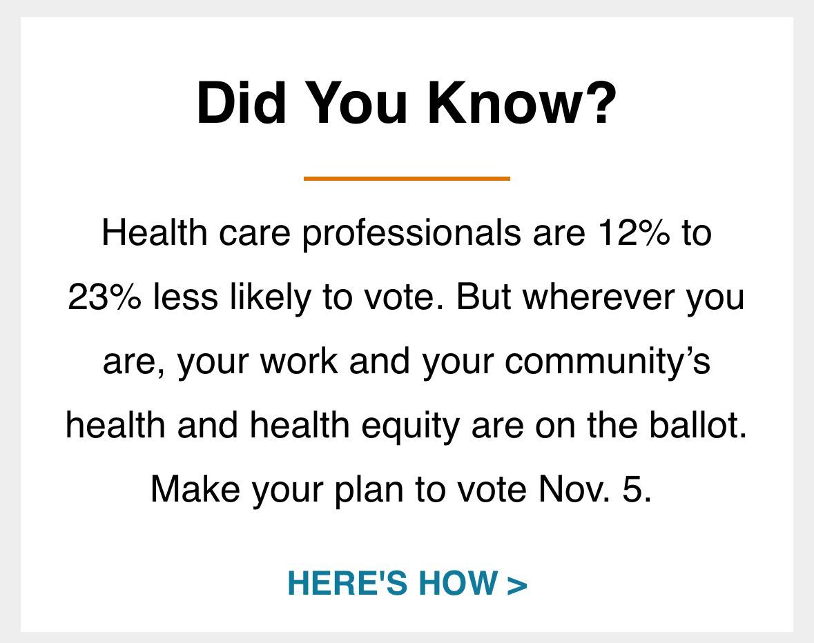 I was shocked when I learned how many docs don’t take the time to vote. Join me in making our voices heard by casting your vote.

Your vote matters! 

<a href="/Vot_ER_org/">Vot-ER</a> has great tools &amp; resources to help you get ready for #ElectionDay

buff.ly/3AeRb0w