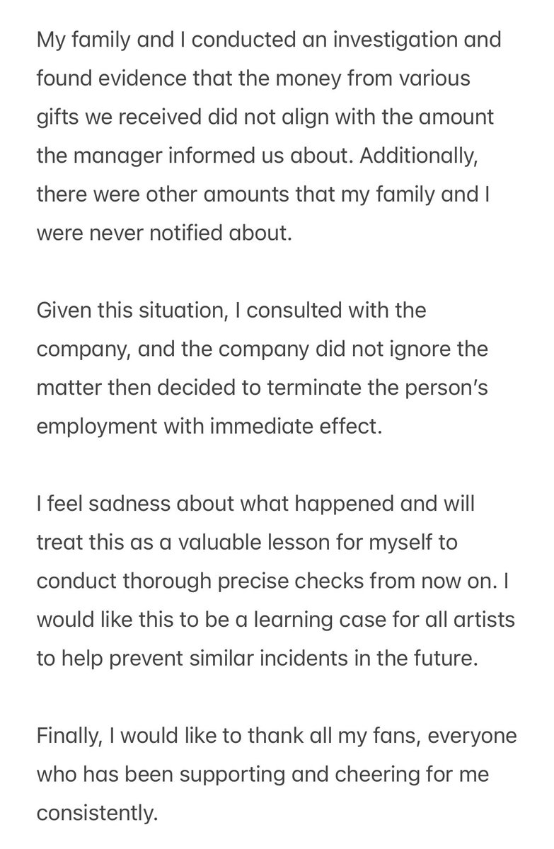 tripleN_lingo's tweet photo. [English Translation]:

“My family and I would like to refrain from answering media questions about this case until the legal process is completed..” https://t.co/icetEufcFY