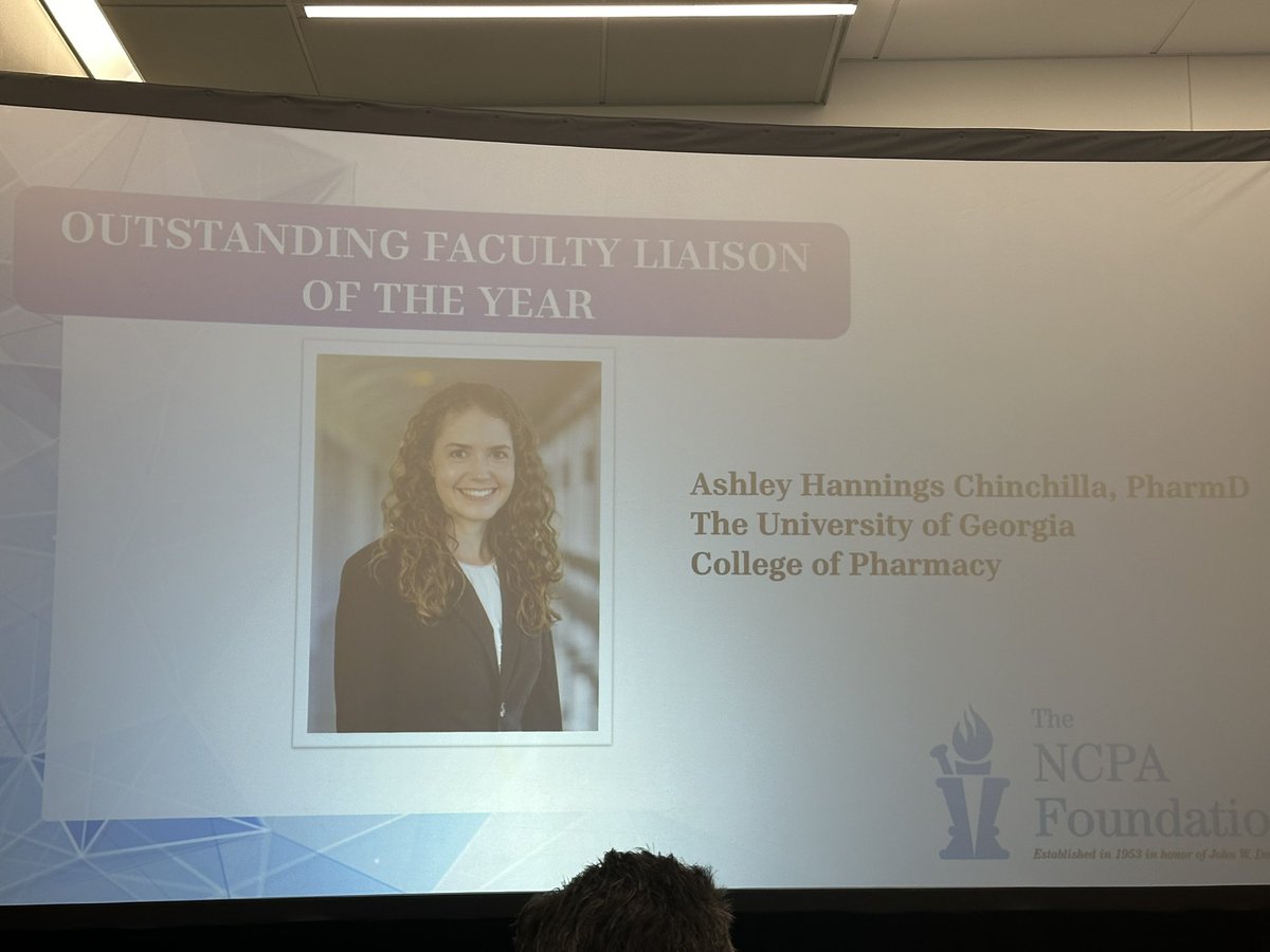 Congratulations <a href="/UGAPharmacy/">UGA College of Pharmacy</a> Ashley Chinchilla, PharmD.  <a href="/Commpharmacy/">NCPA</a> Outstanding Faculty Liaison!