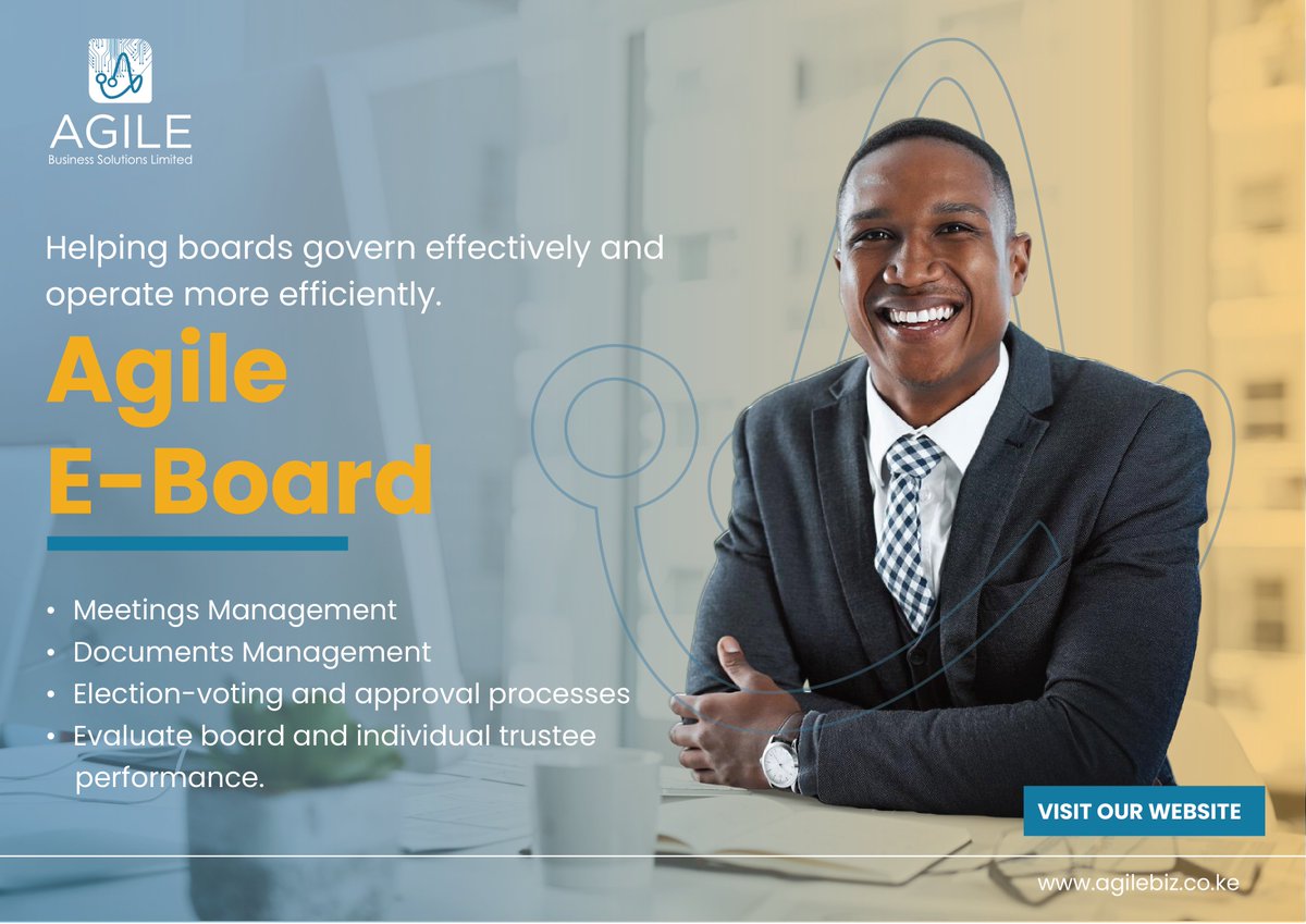 AgilebizKE's tweet image. 🚀Transform Your Boardroom with E-Board Solutions!

Manage meetings 🗓️, handle documents 📂, streamline voting ✅, and track performance 📊—all in one place! 

Boost efficiency and collaboration today! 🌟  

#EBoardSolutions #SmartBoardroom #DigitalMeetings
