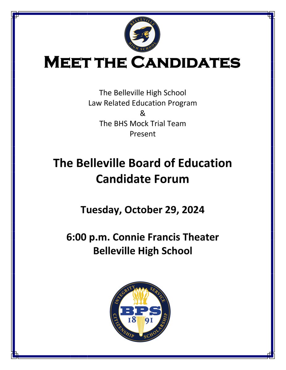 "📢 Don’t miss the Belleville Board of Education Candidate Forum! 🗳️ Hosted by <a href="/BellevilleHS/">Carl Shultz</a> Law Education Program &amp; BHS Mock Trial Team. Join us in person or tune in live on YouTube!
youtube.com/live/9JX-u4Zhw…