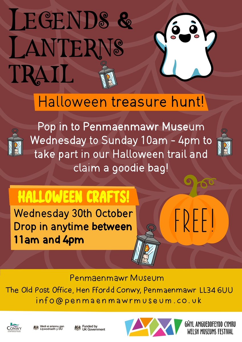 Museum_Pen's tweet photo. Celebrate Welsh Museums Festival with us from Wednesday 30th October to Sunday 3rd November  

Find the lanterns and legends around the museum &amp; claim a goodie bag

Wednesday - Halloween crafts
Drop in anytime between 
11am - 4pm Free for Children &amp; Families

#WalesHistoryTrails https://t.co/BvHMgZXVIQ
