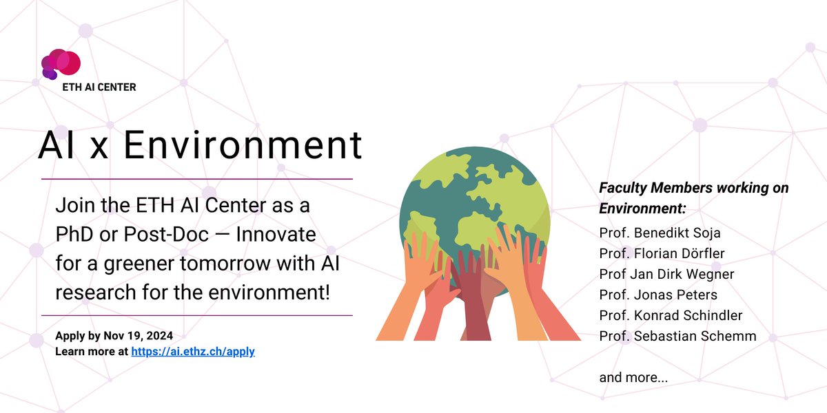 ETH AI Center (@eth_ai_center) on Twitter photo 🚀Exciting opportunity to start #PhD or #PostDoc Fellowship in #Environment and #Sustainability!
☀️Apply to the <a href="/ETH_AI_Center/">ETH AI Center</a> programs and join a cutting-edge community where you can collaborate with our world-class faculty and push the boundaries of sustainable innovation! 🚀Exciting opportunity to start #PhD or #PostDoc Fellowship in #Environment and #Sustainability!
☀️Apply to the <a href="/ETH_AI_Center/">ETH AI Center</a> programs and join a cutting-edge community where you can collaborate with our world-class faculty and push the boundaries of sustainable innovation!