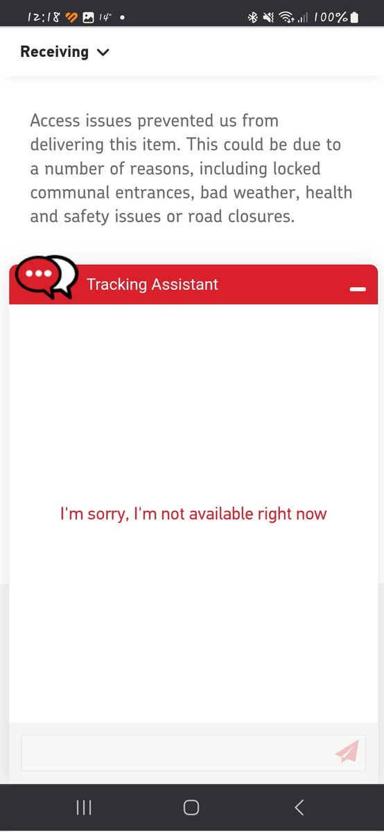 kayad1's tweet image. @RoyalMailHelp hhhmmm what a shock!! BS excuse given for not delivering my parcel! I was home and there was no access issues and now your bot isn't available 🤔