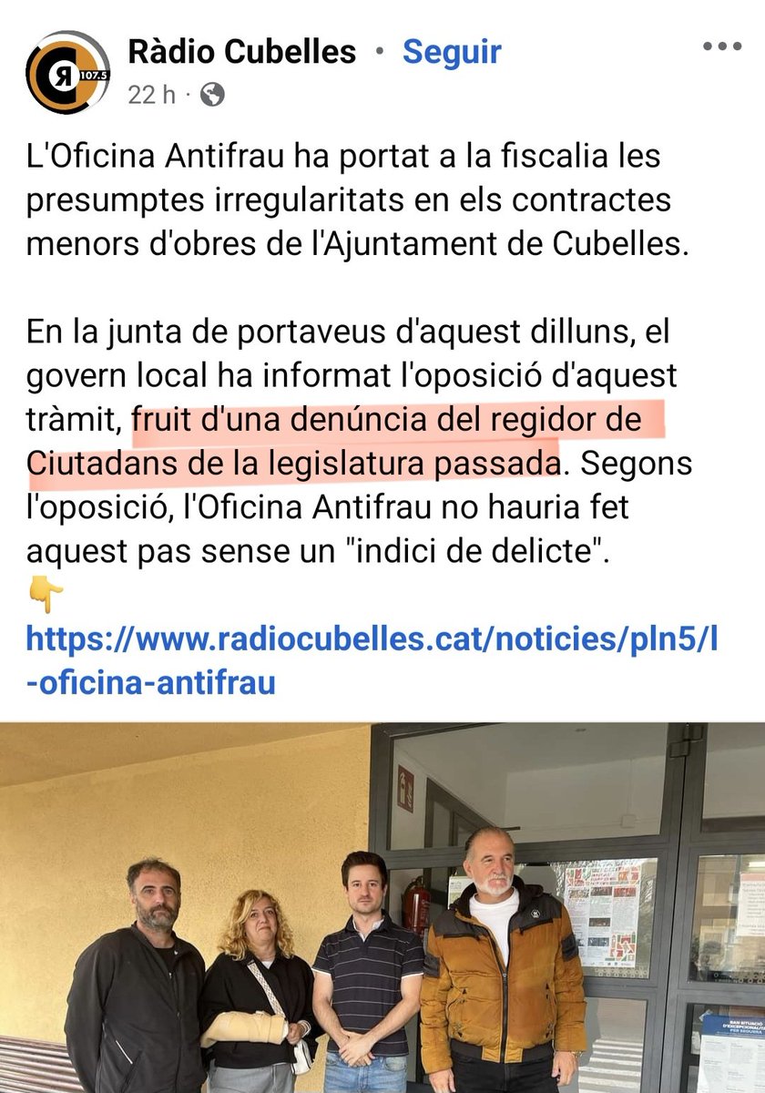 CiutadansCs's tweet photo. La verdadera regeneración es denunciar siempre toda corrupción venga de donde venga.

Gracias al trabajo del concejal de Cs, las irregularidades en contratos de obra del Ayuntamiento de Cubelles serán investigados.

¡Seguimos!
📰 https://t.co/lh1GU9Bkdj https://t.co/9ujlOAxx7G