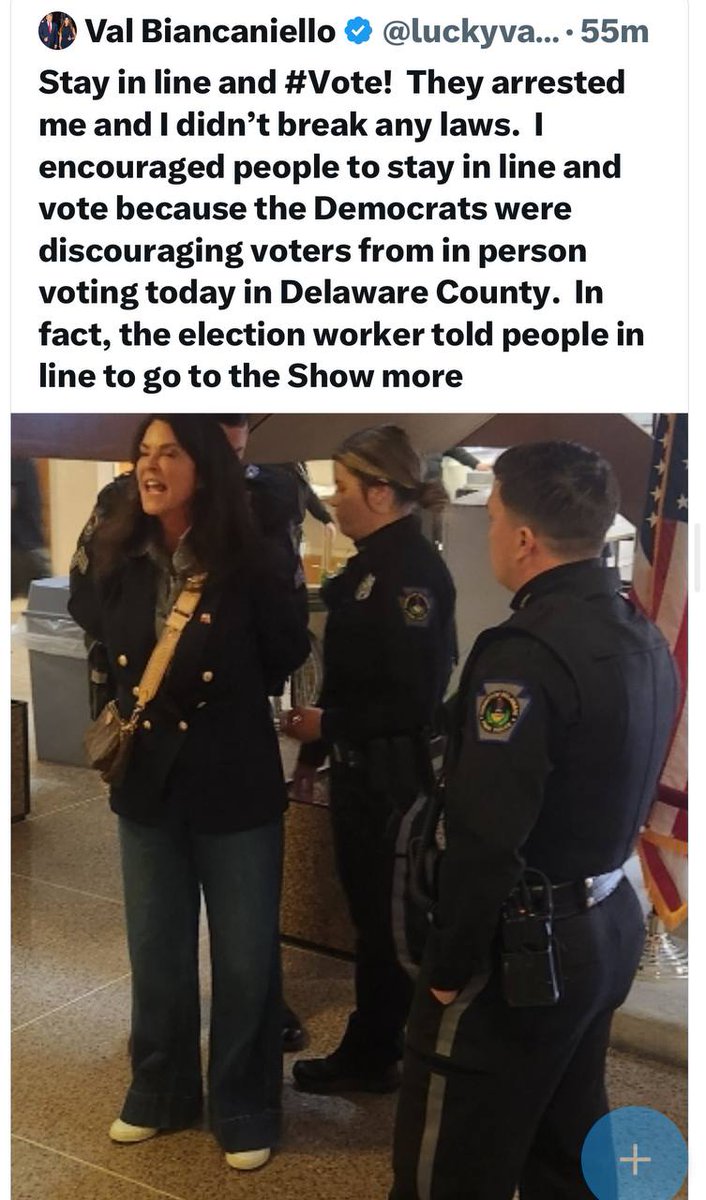 Sassafrass_84's tweet image. So now we are arresting people who encourage people to stay in line to vote? 

Feeling a bit nazis like up in here. Need a huge overhaul in our doj. I can guarantee you if we had severe punishment for this type of interference, it wouldn't be happening. 

We are not a serious…