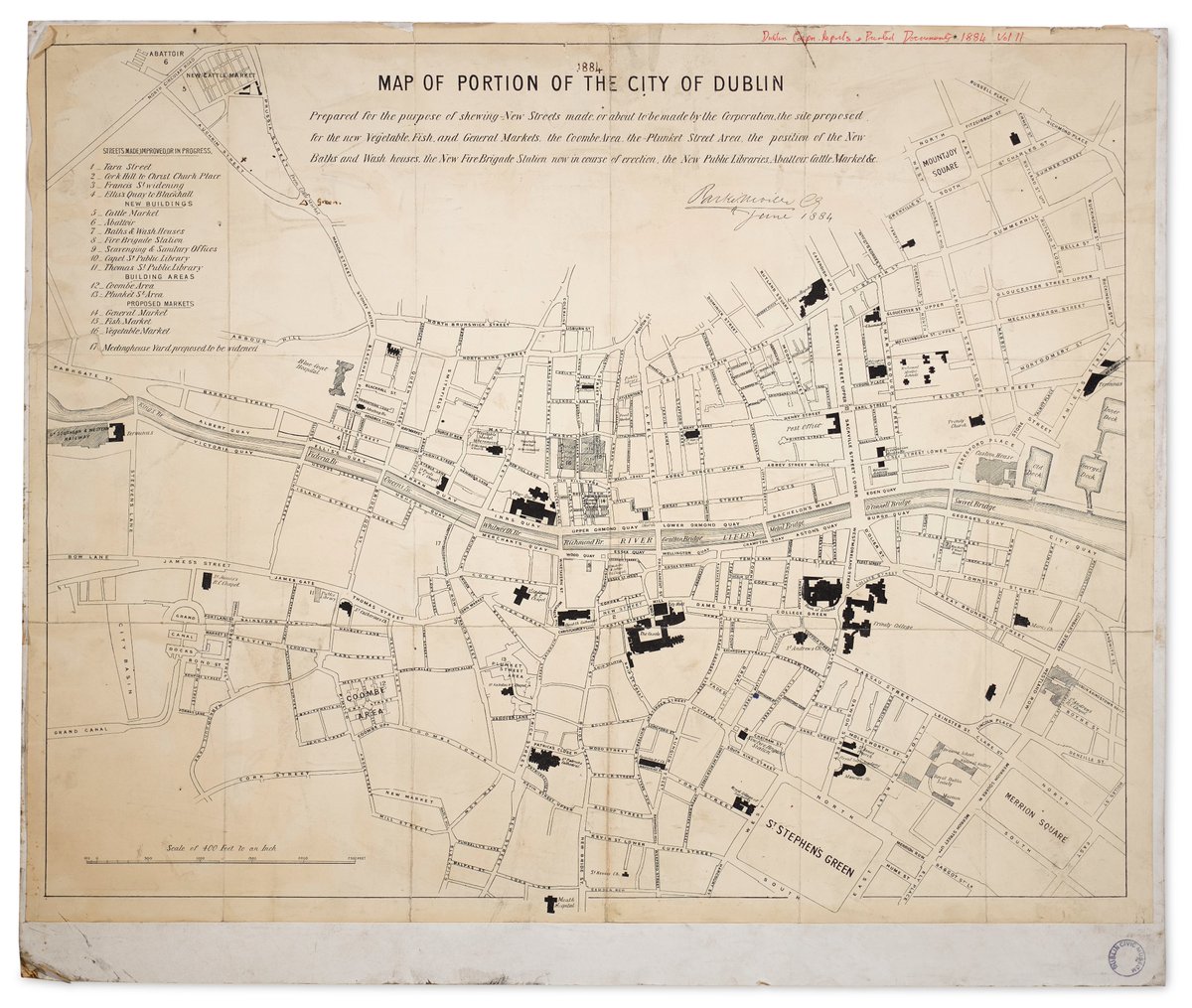 DCLAReadingRoom's tweet photo. Map of a portion of Dublin, 1844.

This map was produced to show the people of Dublin which new roads and new sites were being proposed and Created by Dublin Corporation. https://t.co/JW267wwefH