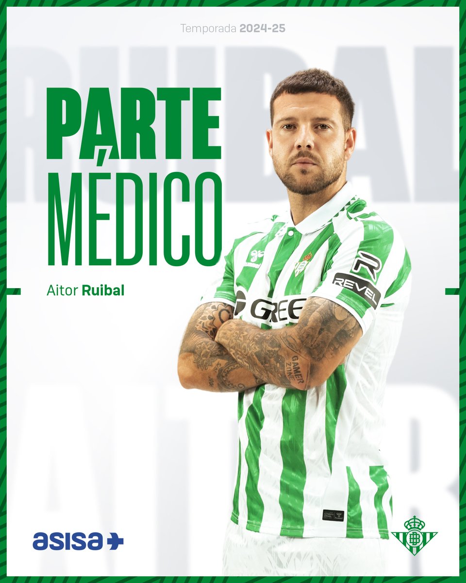🚑 PARTE MÉDICO | Aitor Ruibal sufre una lesión miotendinosa de bajo grado en el bíceps femoral de la pierna derecha 😞🆙

¡Mucho ánimo, Aitor! 💚

➡️ realbetisbalompie.es/noticias/actua…