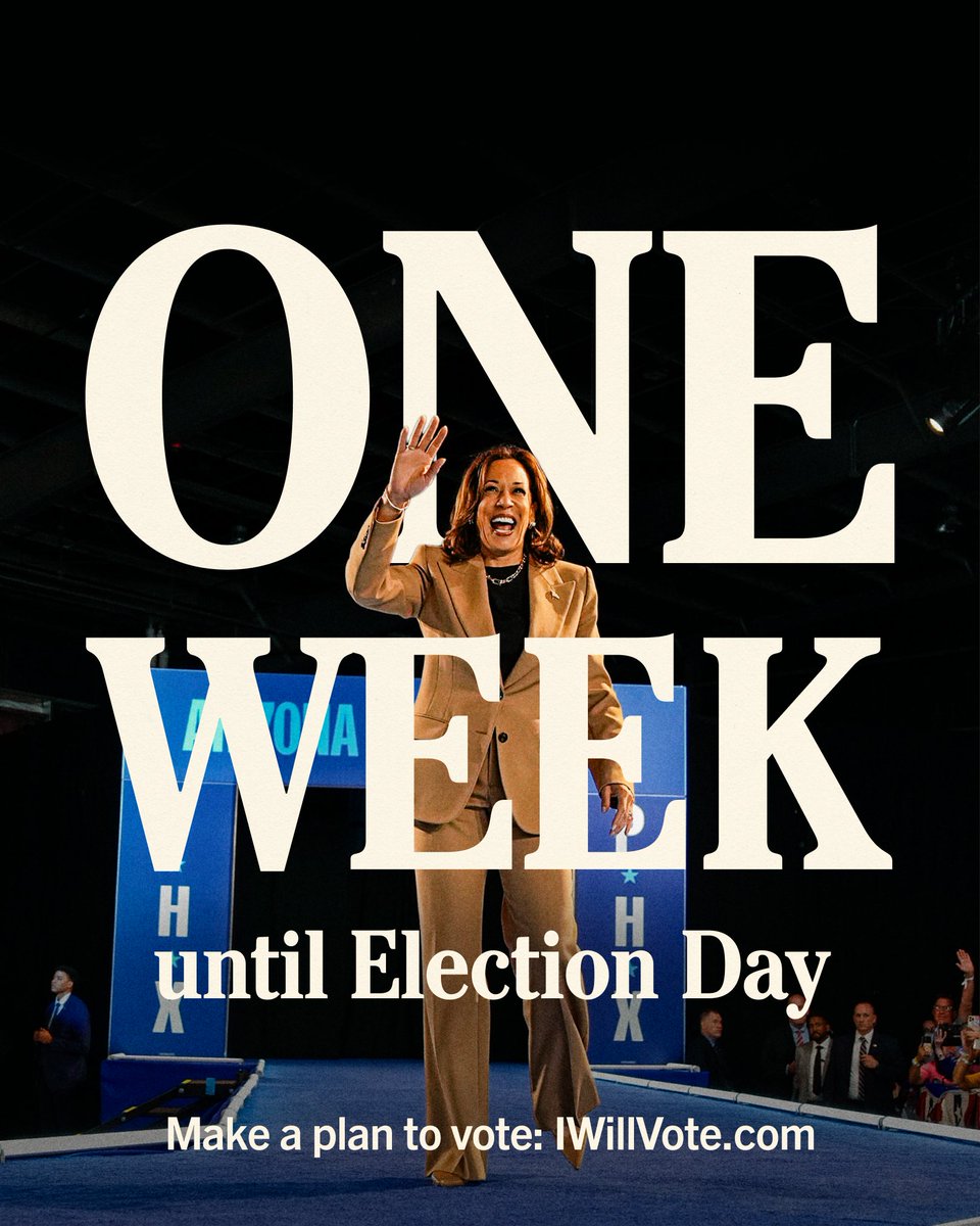 We’ve got one more week to go! 

Now is the time to lock in. Make a plan to vote today at IWillVote.com.