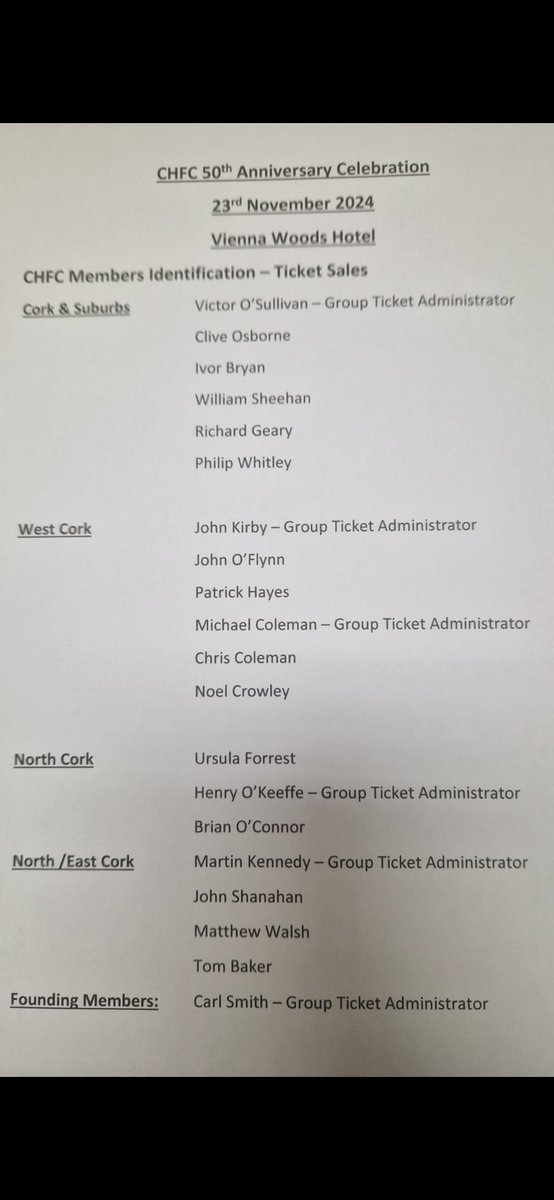 C.H.F.C  50th anniversary Celebratory Dinner  and Book Launch are  taking place on Saturday the 23rd of November  in the Vienna Woods Hotel. Tickets costing 50€ a head .Book now to avoid disappointment!