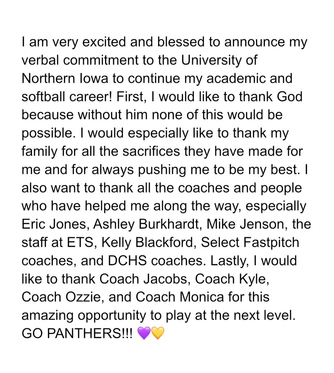 Madison Nagel (@madisonnagel26) on Twitter photo I am very excited and grateful to announce my commitment to the University of Northern Iowa! Go Panthers!!! ππ #committed <a href="/UNISoftball/">UNI Softball</a> <a href="/CoachMWright3/">Monica Wright</a> <a href="/KAlstott/">Kyle Alstott</a> <a href="/OJadams01/">Ozzie Adams</a> I am very excited and grateful to announce my commitment to the University of Northern Iowa! Go Panthers!!! ππ #committed <a href="/UNISoftball/">UNI Softball</a> <a href="/CoachMWright3/">Monica Wright</a> <a href="/KAlstott/">Kyle Alstott</a> <a href="/OJadams01/">Ozzie Adams</a>
