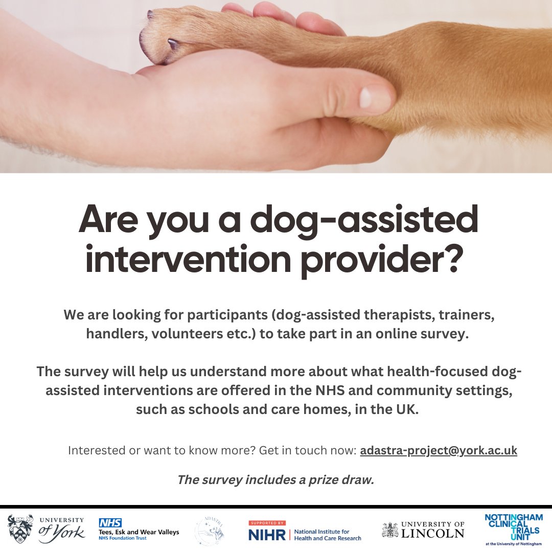 AD_ASTRA_Study's tweet photo. We’d also like to remind everyone that our national survey is still open for recruitment! If you’re involved in dog-assisted interventions, please share your experiences with us. Your input matters!🙏

Email us for the survey link &amp; further information. https://t.co/lC1eqOaV0z