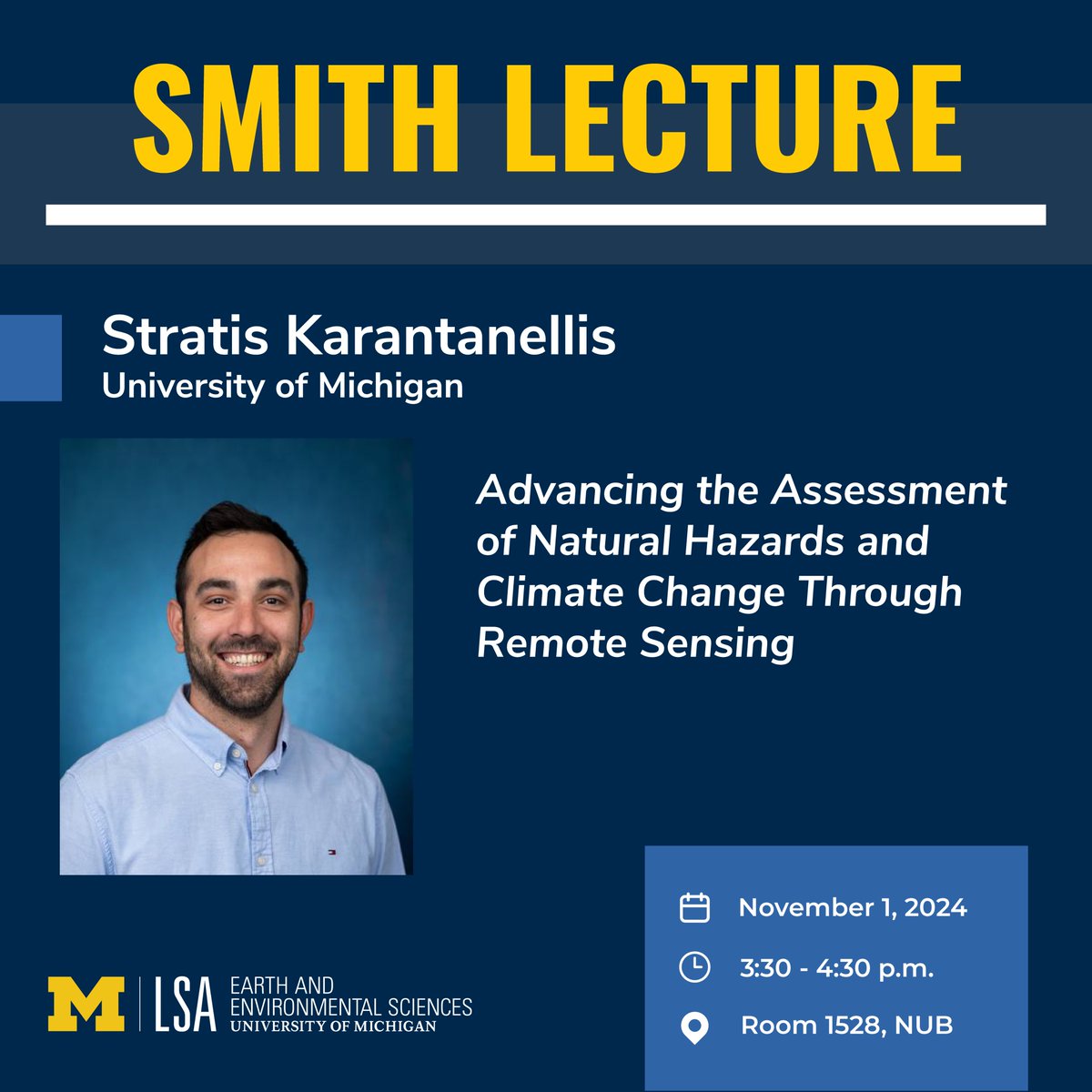 Michigan EARTH (@michiganearth) on Twitter photo ๐โจ Join us for this week's Smith Lecture with EARTH's own Stratis Karantanellis! Dive into remote sensing and discover how it's transforming our understanding of natural hazards and climate change.
๐: Nov. 1
๐: 3:30-4:30pm
๐: 1528 NUB
More info: myumi.ch/N6A4z ๐โจ Join us for this week's Smith Lecture with EARTH's own Stratis Karantanellis! Dive into remote sensing and discover how it's transforming our understanding of natural hazards and climate change.
๐: Nov. 1
๐: 3:30-4:30pm
๐: 1528 NUB
More info: myumi.ch/N6A4z