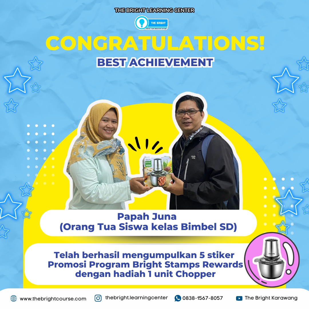TheBright_LC's tweet photo. Halo Bright People🙌

The Bright Learning Center mengucapkan selamat kepada papa Juna atas keberhasilannya telah mengumpulkan 5 stiker promosi Program Bright Stamps Rewards sehingga berhak mendapatkan hadiah menarik berupa 1 Unit Chopper🤩 https://t.co/HiAm0h7GfO