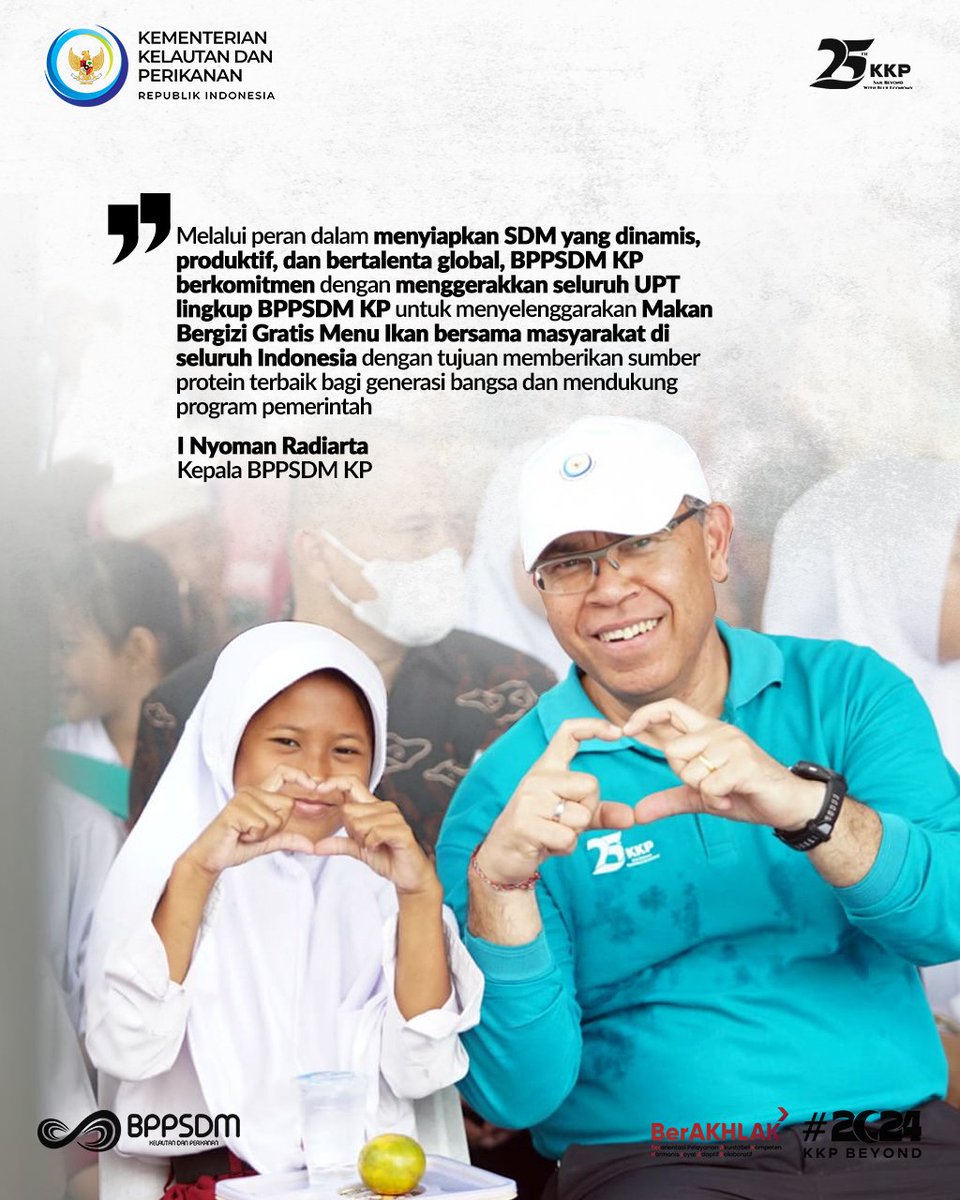 bppsdm_kp's tweet photo. Kepala #BPPSDMKP @in_radiarta tegaskan bhw BPPSDM KP berkomitmen dgn menggerakkan seluruh UPT lingkup BPPSDM KP utk menyelenggarakan Makan Bergizi Gratis Menu Ikan bersama masyarakat di seluruh Indonesia

#2024KKPBeyond #SDMKP #SDMUnggul #EkonomiBiru #HUT25KKP #Gemarikan @kkpgoid https://t.co/lbJduRqRak