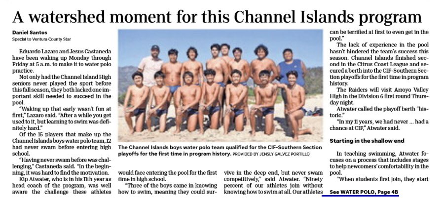 DSantosCI's tweet photo. @cihs_raiders Boys water polo featured in @vcstar today https://t.co/cnWeRAXTOh