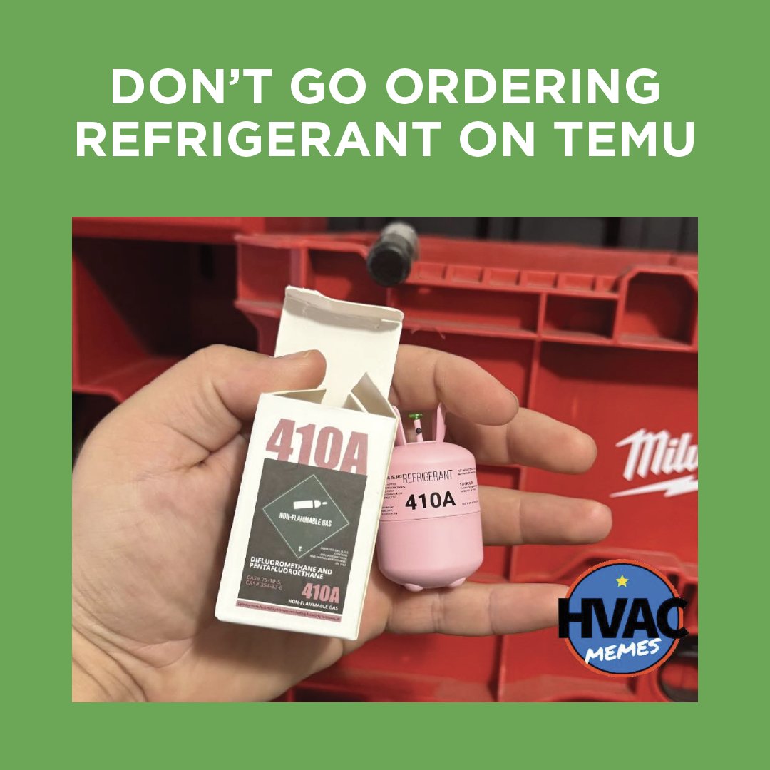 PrecisionAirTN's tweet photo. Reminder: Don’t order refrigerant on Temu!😂

Incase you missed it, new regulations are coming:

🔹 Why? To cut greenhouse gases and tackle climate change.
🔹 What’s New? R-32 and R-454B—greener and more efficient!

Stay ahead of the game! 🌍💚 https://t.co/sFZJzfu2xo