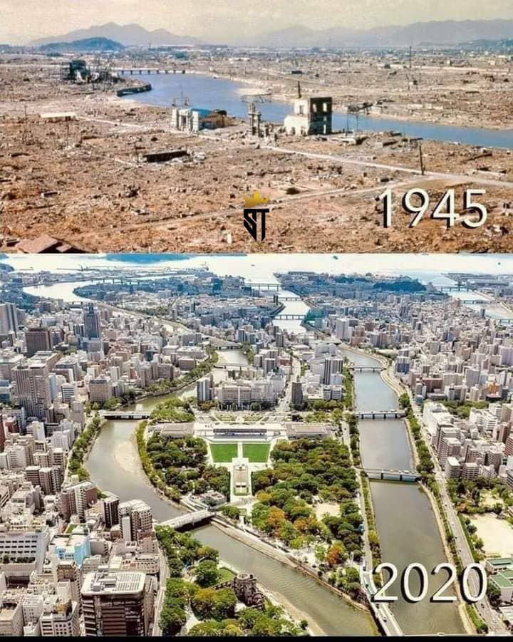 xoxoxo7u's tweet photo. *تطور اليابان بعد القاء القنبله النوويه عام1945م، فرق الصورتين 79عام.*

*#بين_الماضي_والحاضر*

*_~🌎معلومات.من.حول.العالم.🌎.~_*
#الهلال_حديث_العالم 
#خيوط_الزعفران 
#بدل_التميز https://t.co/XYu3eJvfvF