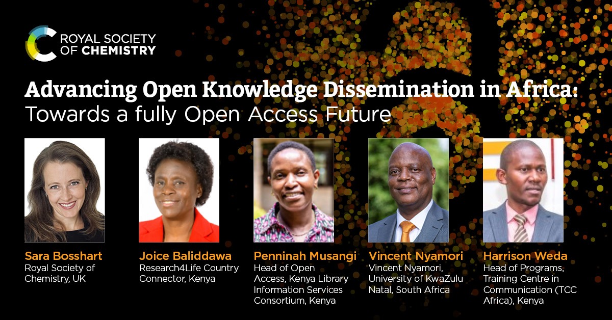 #Meetthespeakers of the #OpenAccess Panel, at the Pan Africa Chemistry Network Congress rsc.org/events/detail/…, taking place this week in Nairobi,Kenya.

The panel session will focus on Advancing Open Knowledge Dissemination in Africa: Towards a fully Open Access Future