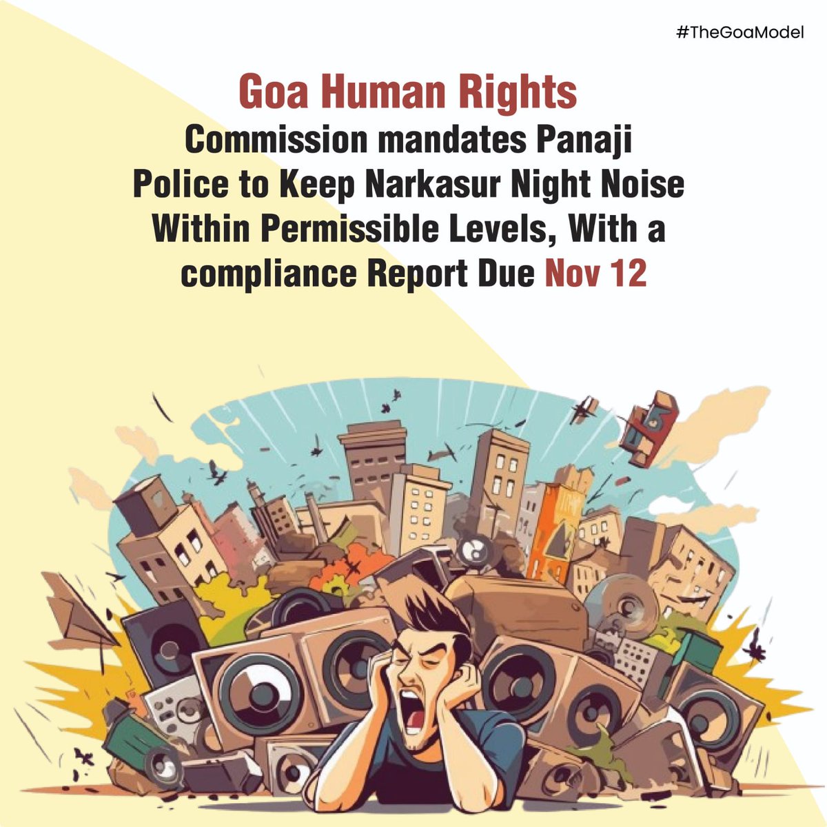 The_GoaModel's tweet photo. Goa Human Rights Commission instructs Panaji Police to monitor Narkasur night noise levels, ensuring limits are observed in areas like Kamat Arcade & St. Inez. Compliance report due by Nov 12. Let's keep Goa festive and peaceful!
#TheGoaModel #GoaRights #NoiseControl https://t.co/FDTRSzyQfY
