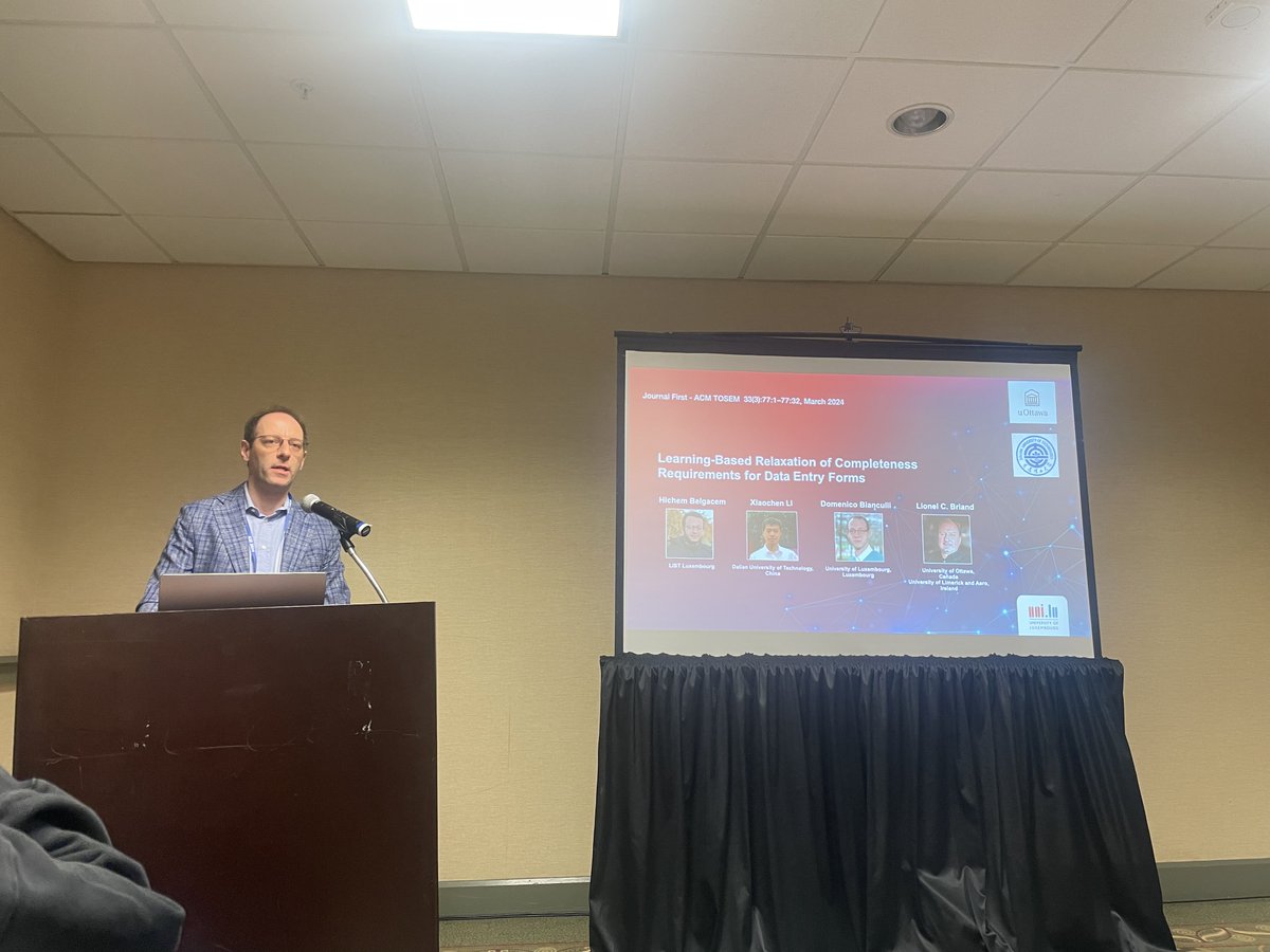 Sallam Abualhaija (@belle0paix) on Twitter photo #SVV contributions at #ASE204 (1/5): <a href="/bianculld/">Domenico Bianculli</a> just presented the paper titled, "Learning-based Relaxation of Completeness Requirements for Data Entry Forms" resulted from Hichem Belgacem PhD's work, in collaboration with Xiaochen Li and <a href="/lionel_c_briand/">Lionel Briand</a>. #SVV contributions at #ASE204 (1/5): <a href="/bianculld/">Domenico Bianculli</a> just presented the paper titled, "Learning-based Relaxation of Completeness Requirements for Data Entry Forms" resulted from Hichem Belgacem PhD's work, in collaboration with Xiaochen Li and <a href="/lionel_c_briand/">Lionel Briand</a>.