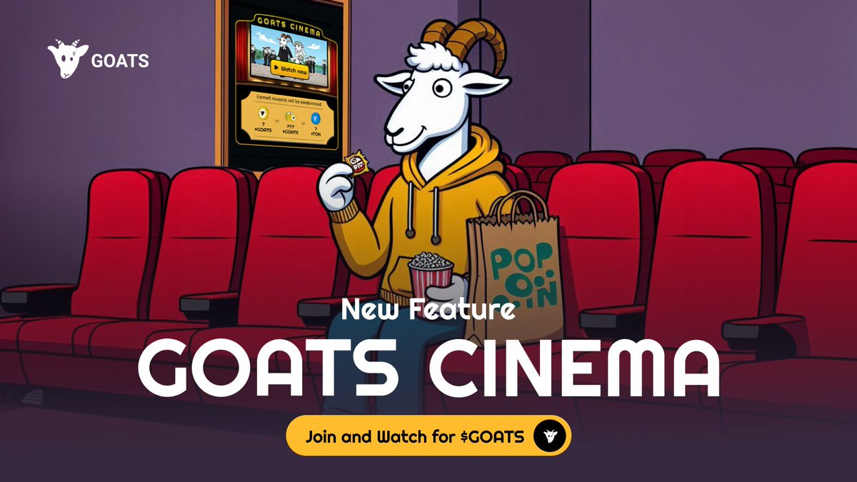 GOATS_immortal's tweet image. NEW FEATURE: GOATS CINEMA 🎬

Wassup, GOATS fam! WATCH &amp;amp; EARN is live—score sweet $GOATS and $TON in style! Here’s the scoop:

💎 Watch GOATS Cinema to unlock a surprise—it could be $TON or $GOATS!
🎬 You can watch up to 3 Cinema clips a day.

Prizes up for grabs:
💎 0.1 $TON
💰…