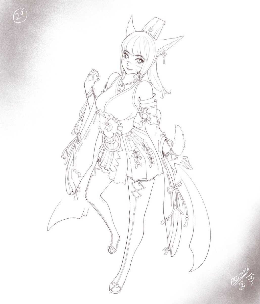 FreiEarth's tweet image. Inktober Day [29] - Oriental Miqo'te