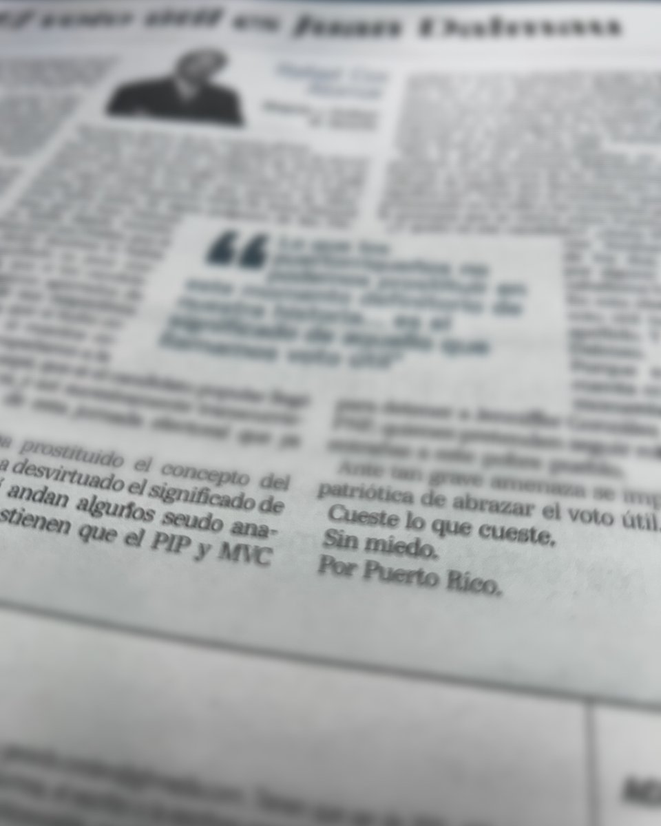 La reciente columna de Cox Alomar culmina con la clave... "CUESTE LO QUE CUESTE". 

Desde el privilegio en que vive, a el no le cuesta. Y así pretende que el Pais de un salto al precipicio.

No Rafa... Ni Dalmau es el voto útil, ni tu representas lo que viven los puertorriqueños.