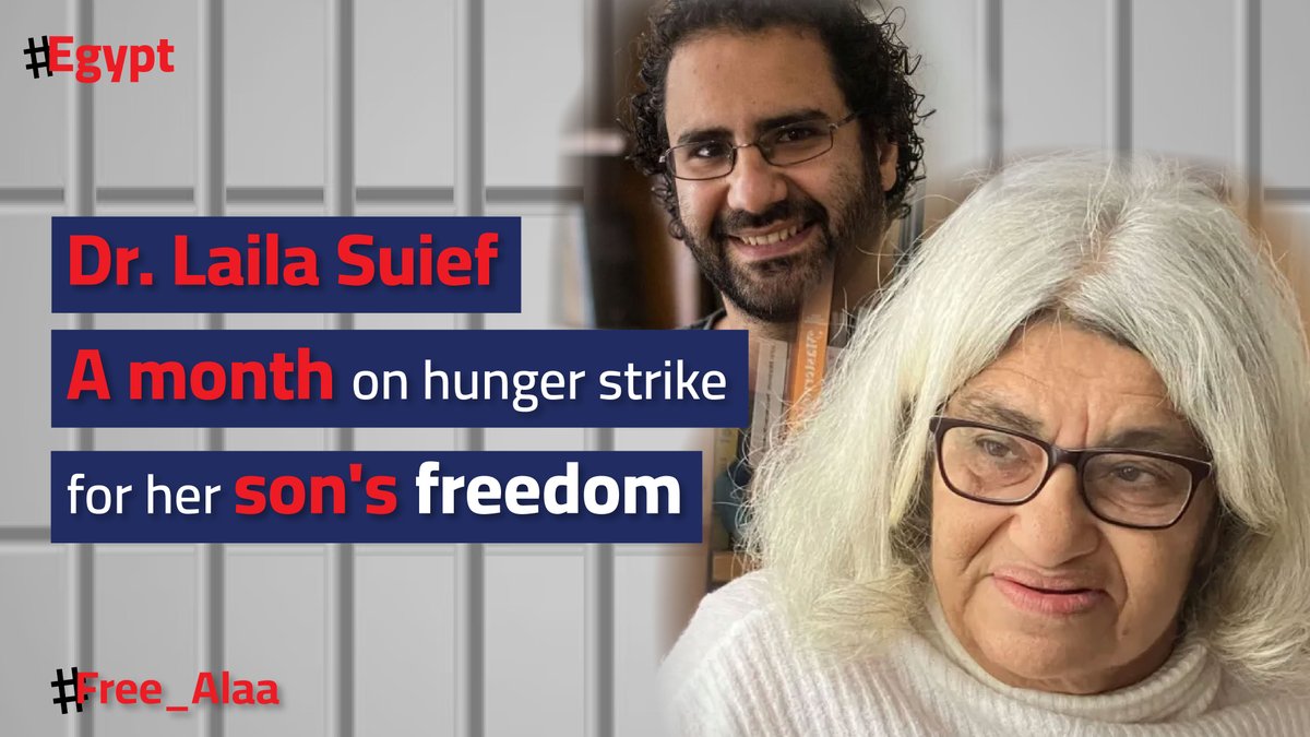 CIHRS_Alerts's tweet photo. #Egypt: Join us in standing with Dr. Laila Soueif, who will complete 1 month on #Hunger strike tomorrow demanding #Freedom for her son,#AlaaAbdelfattah. Alaa continues to be #arbitrarily detained despite completing his sentence on September 29th, marking 13 years of unjust imprisonment.
#FreeAlaa #FreeThemAll