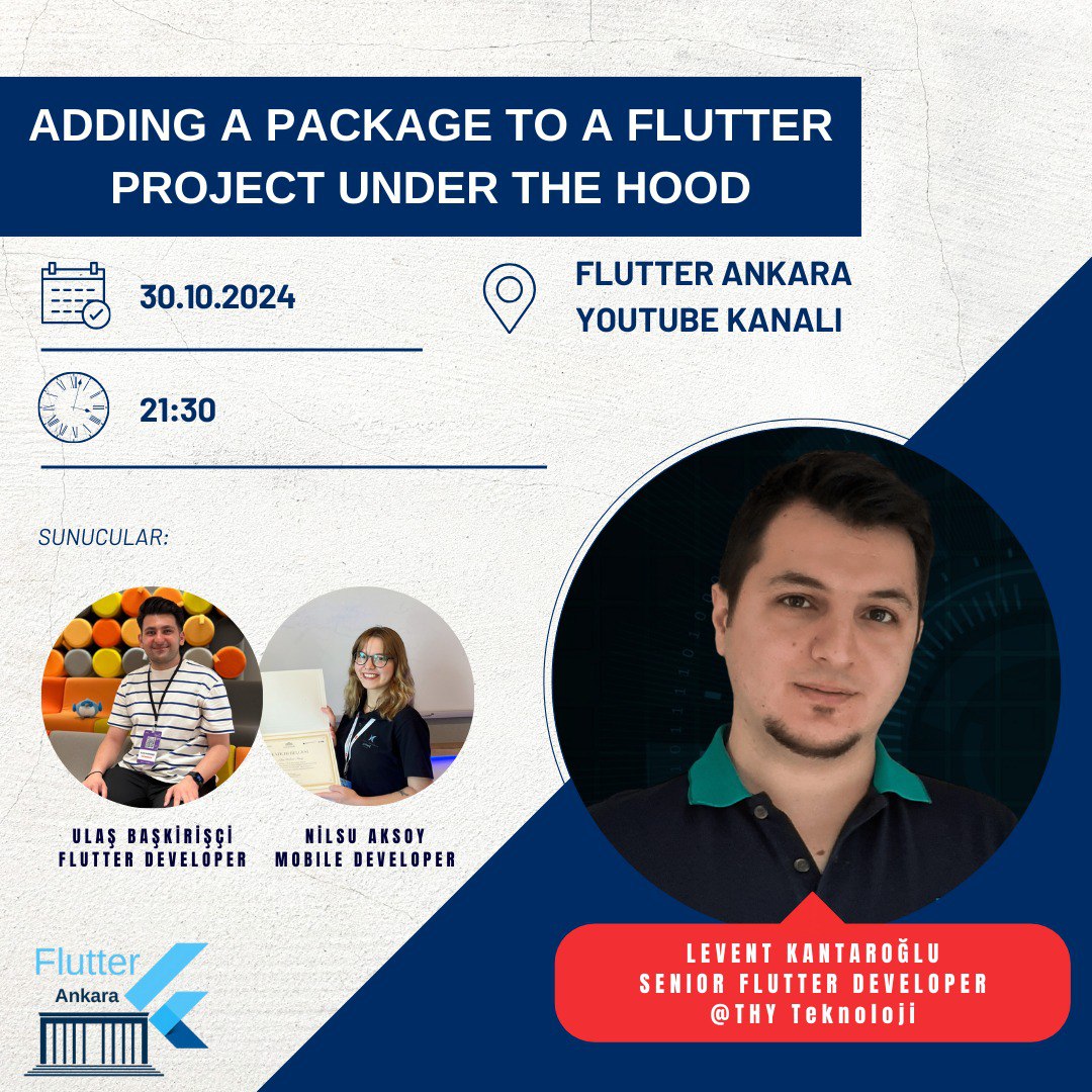Flutter Ankara (@flutterankara) on Twitter photo 30 Ekim Çarşamba akşamı saat 21.30'da Senior Flutter Developer Levent Kantaroğlu "Adding a Package to a Flutter Project Under the Hood" konusu ile bizlerle olacak 🤩
<a href="/levcodes/">Levent Kantaroglu</a>
<a href="/Flutter_Turkiye/">Flutter Türkiye 💙</a>
Yayın linki: youtube.com/live/iq3vXzuaL…
Kayıt linki: meetup.com/flutter-ankara… 30 Ekim Çarşamba akşamı saat 21.30'da Senior Flutter Developer Levent Kantaroğlu "Adding a Package to a Flutter Project Under the Hood" konusu ile bizlerle olacak 🤩
<a href="/levcodes/">Levent Kantaroglu</a>
<a href="/Flutter_Turkiye/">Flutter Türkiye 💙</a>
Yayın linki: youtube.com/live/iq3vXzuaL…
Kayıt linki: meetup.com/flutter-ankara…