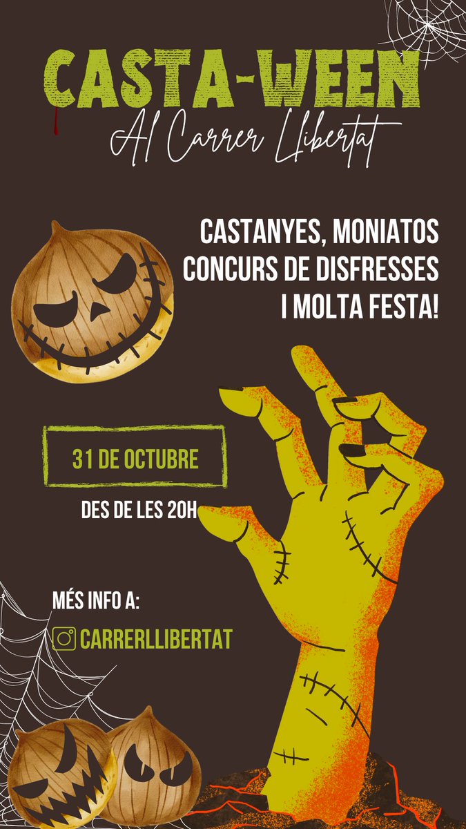 Celebra CASTA-WEEN al Carrer Llibertat! Vine el 31 d'octubre amb la teva millor disfressa i moltes ganes de passar-ho bé! 👻🌰
