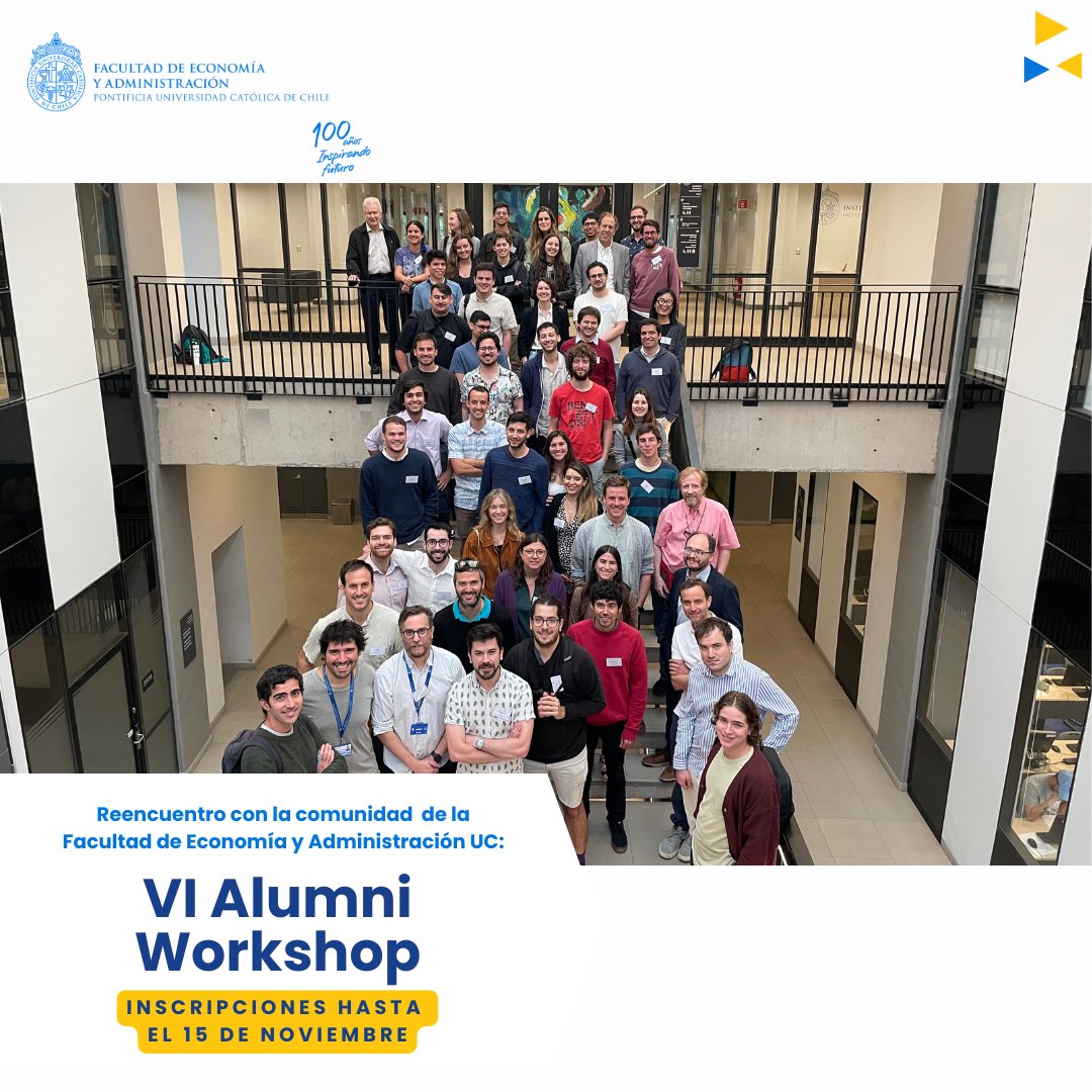 📢 ¡Se viene el VI Alumni Workshop!

El próximo 26 de diciembre, nos reuniremos con ex-estudiantes de nuestra Facultad en el Campus San Joaquín para compartir sus investigaciones en economía, finanzas y más 📊

En este hilo te contamos más: