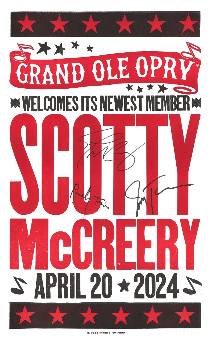 Scotty McCreery (@scottymccreery) on Twitter photo I’ve donated a signed poster celebrating my <a href="/opry/">Grand Ole Opry</a> induction to the Concert for Carolina Auction! It’s signed by me and the two artists who inducted me, <a href="/joshturnermusic/">Josh Turner</a> and <a href="/randytravis/">Randy Travis</a>
The auction is now through 11/12
Bid on the signed poster here:
tinyurl.com/cfcsmposter I’ve donated a signed poster celebrating my <a href="/opry/">Grand Ole Opry</a> induction to the Concert for Carolina Auction! It’s signed by me and the two artists who inducted me, <a href="/joshturnermusic/">Josh Turner</a> and <a href="/randytravis/">Randy Travis</a>
The auction is now through 11/12
Bid on the signed poster here:
tinyurl.com/cfcsmposter