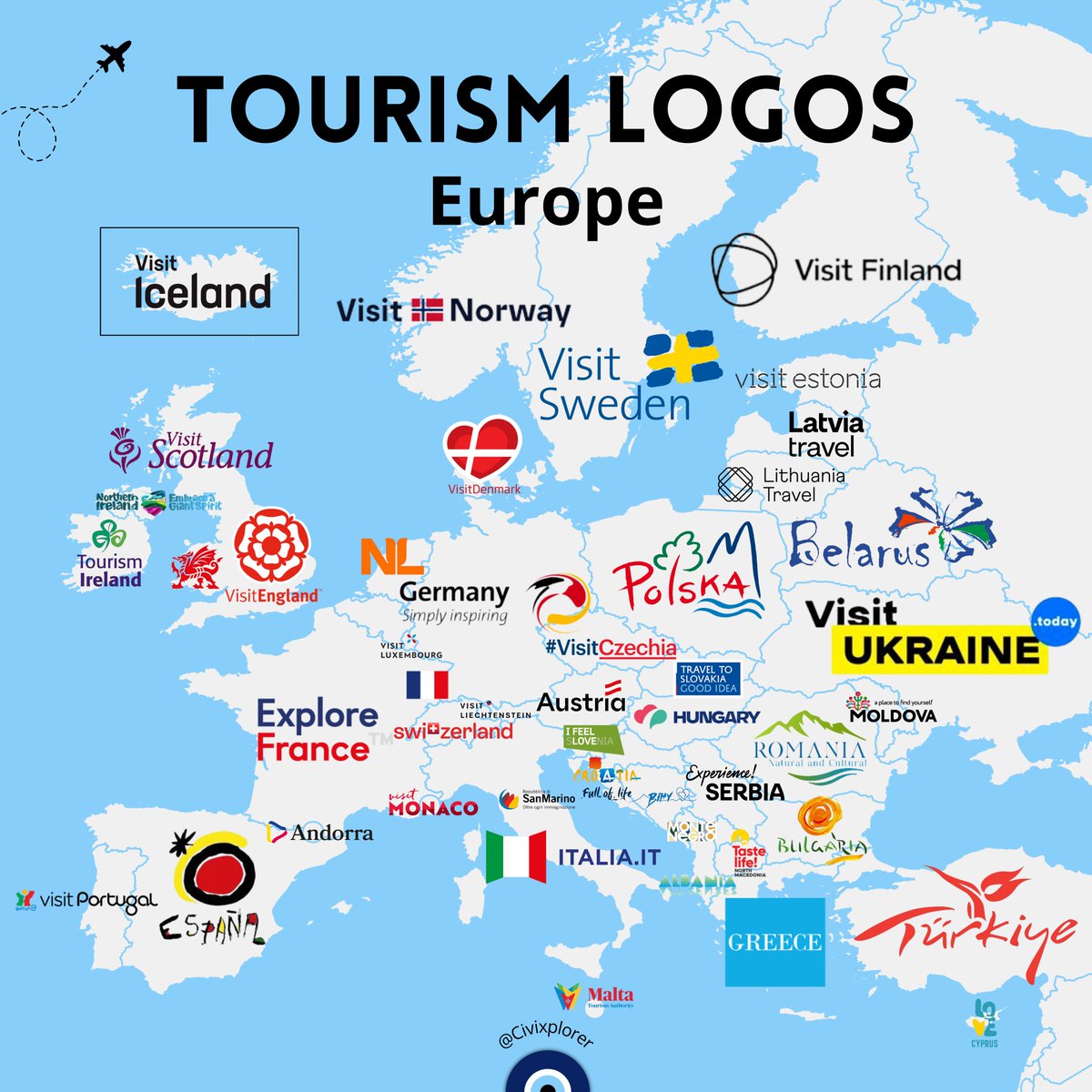Civixplorer's tweet photo. National tourism organizations in European countries. https://t.co/ofJzSJlTbf