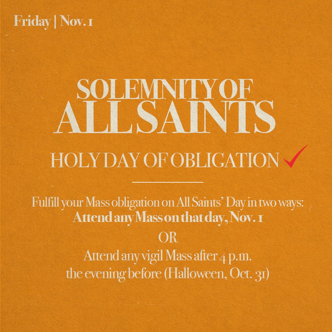 lacatholics's tweet photo. Planning your weekend? Don't forget Friday is a Holy Day of Obligation!

#BacktoMass https://t.co/sxzntrjNqw