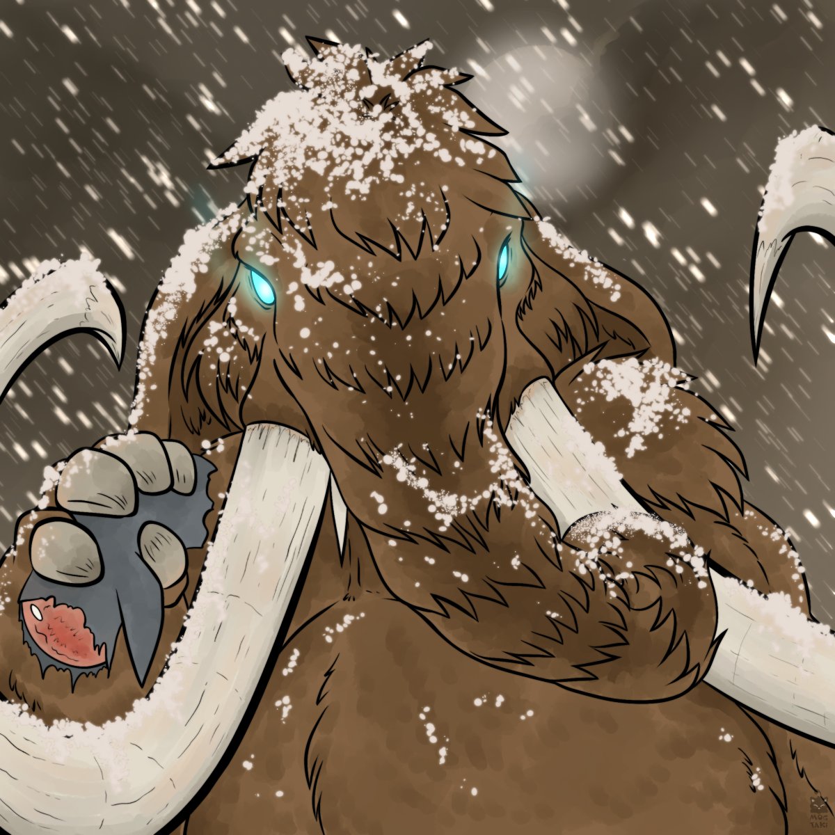 #Weretober2024 prompt is Mammoth!

Impervious to any weaponry the locals may have, they would leave out offerings in a high place to appease any hunger the beast may have

I've never drawn an elephant of any kind before lol They have a fun head shape to draw