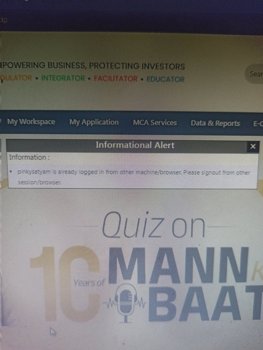 Not able to login since four hours but site is showing already login, and after 12.00 am it will allow me to login coz penalty will be imposed, why so ??? <a href="/MCA21India/">Ministry of Corporate Affairs</a> <a href="/PMOIndia/">PMO India</a>